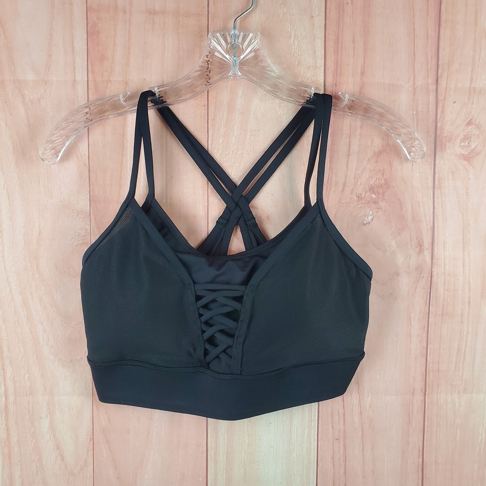 TYR Quinn Top Womens Medium (8) Black Lace Up Front Wireless Workout Sports Bra